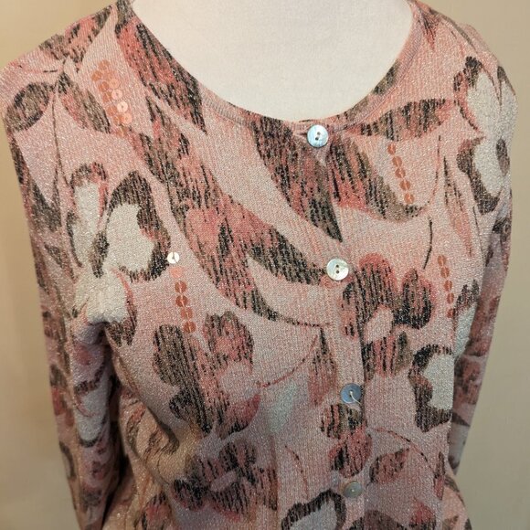Alfred Dunner pink and gray lightweight cardigan - size Small - Picture 2 of 9